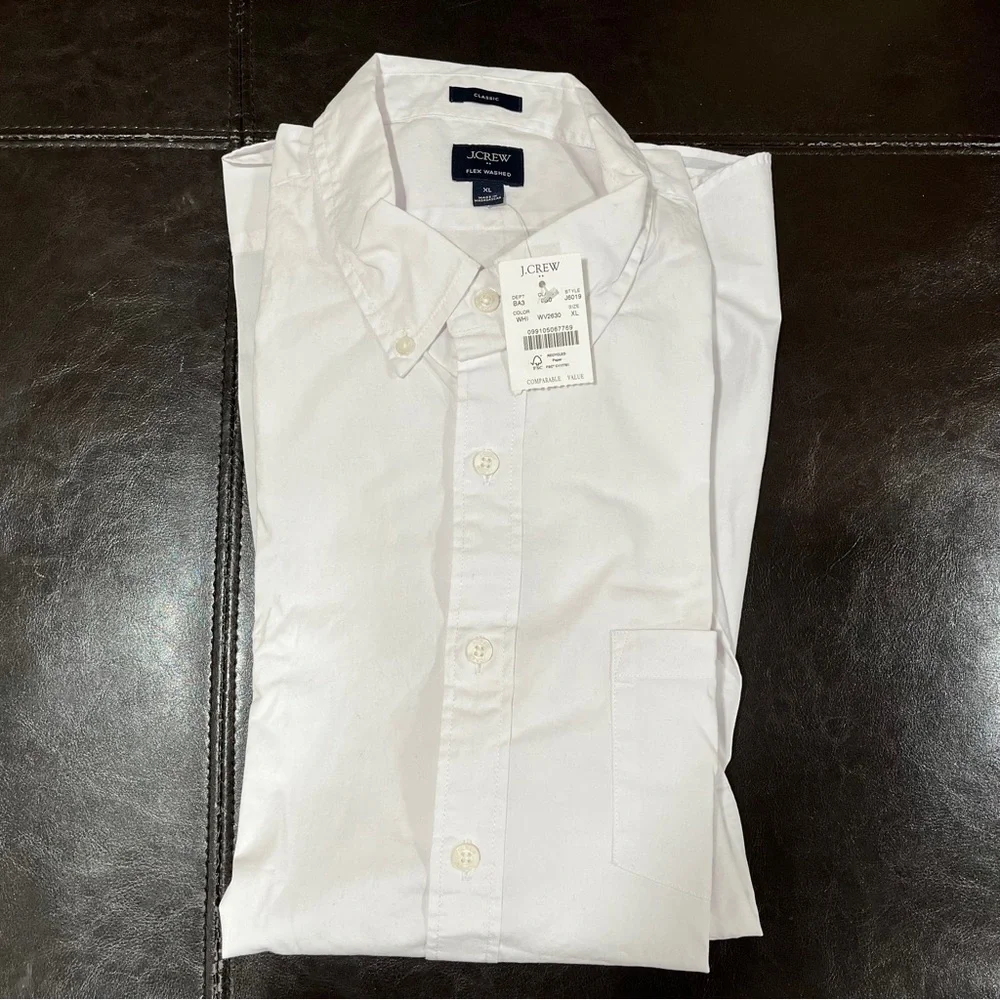 NWT J.Crew Men’s flex washed oxford shirt white button down shirt XL long sleeve